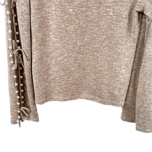 Oeuvre Split Flared Sleeve Pearl Embellished Taupe Sweater S Marled - Picture 4 of 9